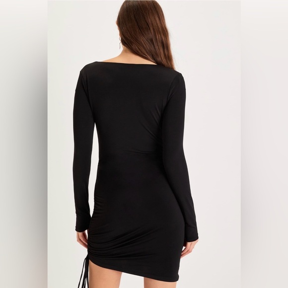 Lulu's Serious Stunner Black Ruched Long Sleeve Bodycon Dress Size S NWT - Picture 2 of 7